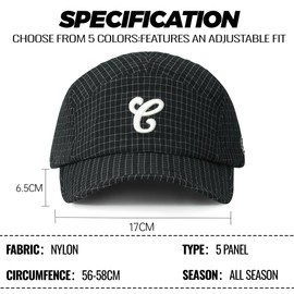 Clape 5 Panel Baseball Cap for Men Women Plaid Outdoor Sport Hat Cotton Cap Adjustable Classic Curved Brim Sun Protection Hip Hop Unisex Black BSAC2569
