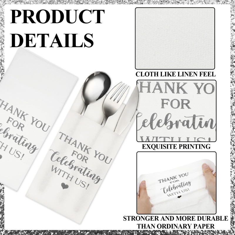 Fuutreo 100 Pcs Wedding Linen Feel Napkins Pocket Disposable Flatware