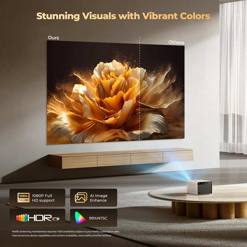 [1080P/Built-in Apps] Smart-Portable-Mini-Projector with WiFi and Bluetooth, Electric Focus/ 4P