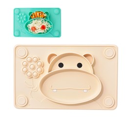 KAREN Plato Autoadherible Silicon para Bebe, Plato Alimenticio de Silicona Grado Alimenticio Antiderrapante y Antiestres-Blanco