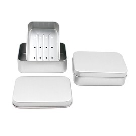 Pack of 2 Soap Boxes, Aluminium Soap Dish with Drain, 9.2 x 6.2 x 2.6 cm (Inside), Small Soap Box, Travel, Waterproof, Soap Box for Home, Travel, Camping