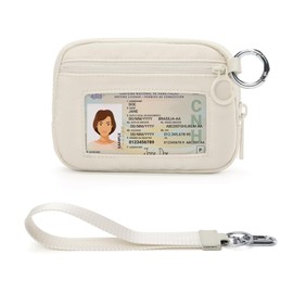 Didida The Iris Wallet Zip Card Case with Keychain Wristlet ID Window Purses for Women Wrist Lanyard, Beige