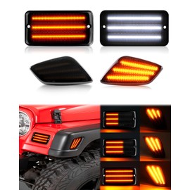 PWOBVZ Amber White Switchback Turn Signal Lights Compatible with Jeep Wrangler TJ 1997-2006, Sequential DRL Daytime Running Side Marker lamps, Front LED Smoked Lens 4PC