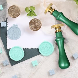 WUERLIN Elegant Initial D Wax Seal Kit,2pcs Exquisite Brass Stamp Heads with Eucalyptus & Flower Designs Ideal for Wedding Invitations Gift Wraps Envelopes and Christmas Cards (Alphabet D Kit)