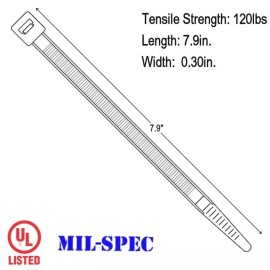 Bowers Tool Co. Zip Cable Ties 8" 120lbs 100pc Natural White Made in USA Nylon Wire Tie Wraps