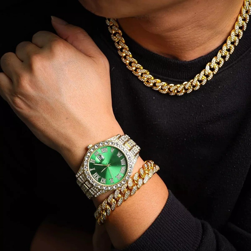 Generic Reloj De Pulsera Unisex Estilo Hip Hop Con Diamantes