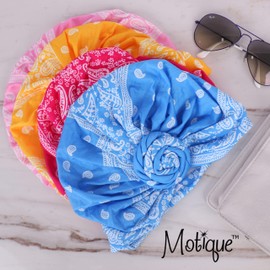 Motique Accessories ﻿Paisley Turbans for Women Pre-Tied Knot Front - Hot Pink
