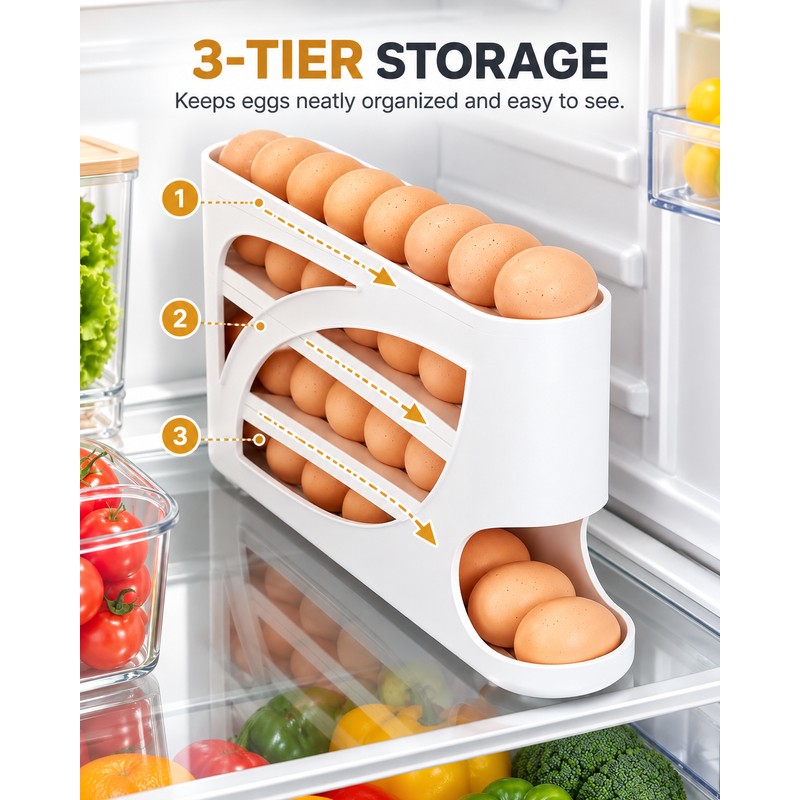 3 Tier Refrigerator Egg Storage Organizer – 28–30 Egg Capacity