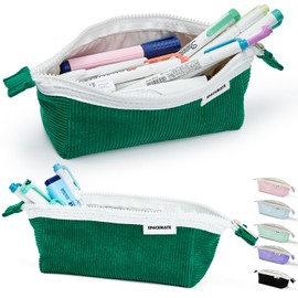 SPACEMATE Pencil Case Pouch Bag School Supplies for Girls, Cute Aesthetic Corduroy Pen Case, Simple Large Big Capacity Zipper Stationery Bag for Women Teen Adults, Green, 1200ml