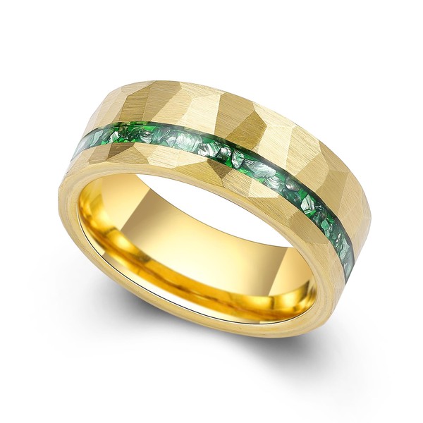 Reseldda Crushed Emerald Inlay 8mm Mens Tungsten Wedding Bands with