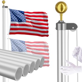 Flag Pole for Outside House, 20 FT Heavy Duty 45K PSI & 95 HBW Hard Aerospace Aluminum Flagpole Kit, Unbending Outdoor In-Ground Flag Poles with 3x5 American Flag for Yard, Residential or Commercial
