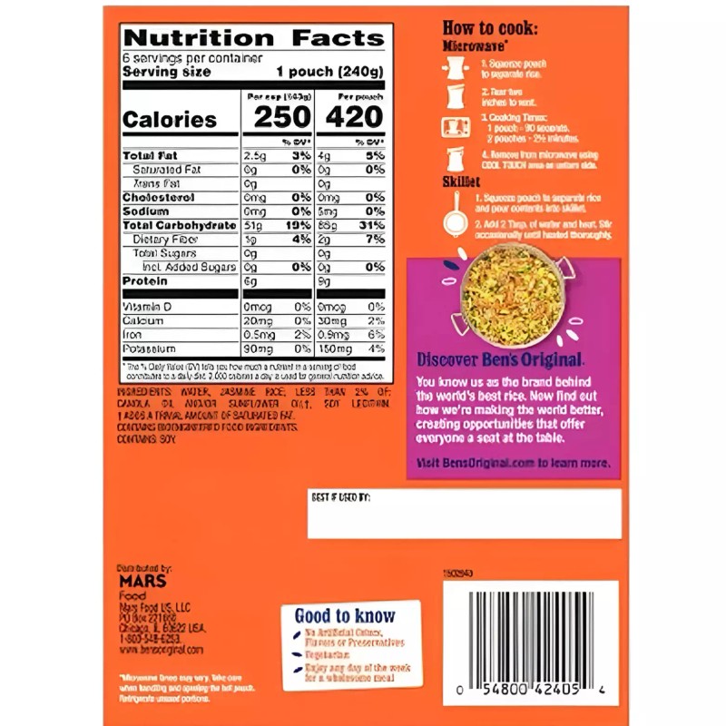 Does Not Apply Ben's Original Ready Jasmine Rice, 8.5 oz.,