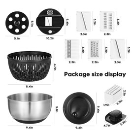 supernal Salad Spinner Stainless Steel Large,Vegetable Washer with 5.3 Qt Bowl,Salad Chopper Bowl,Nesting Bowls with Graters,Large Mixing Bowl Bowls for Kitchen With 5 Grater,Thanksgiving,Christmas