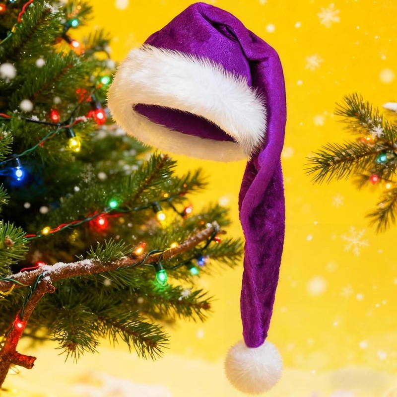 LKQBBSZ Black Christmas Santa Hat, 29.5 Inch Plush Christmas Santa