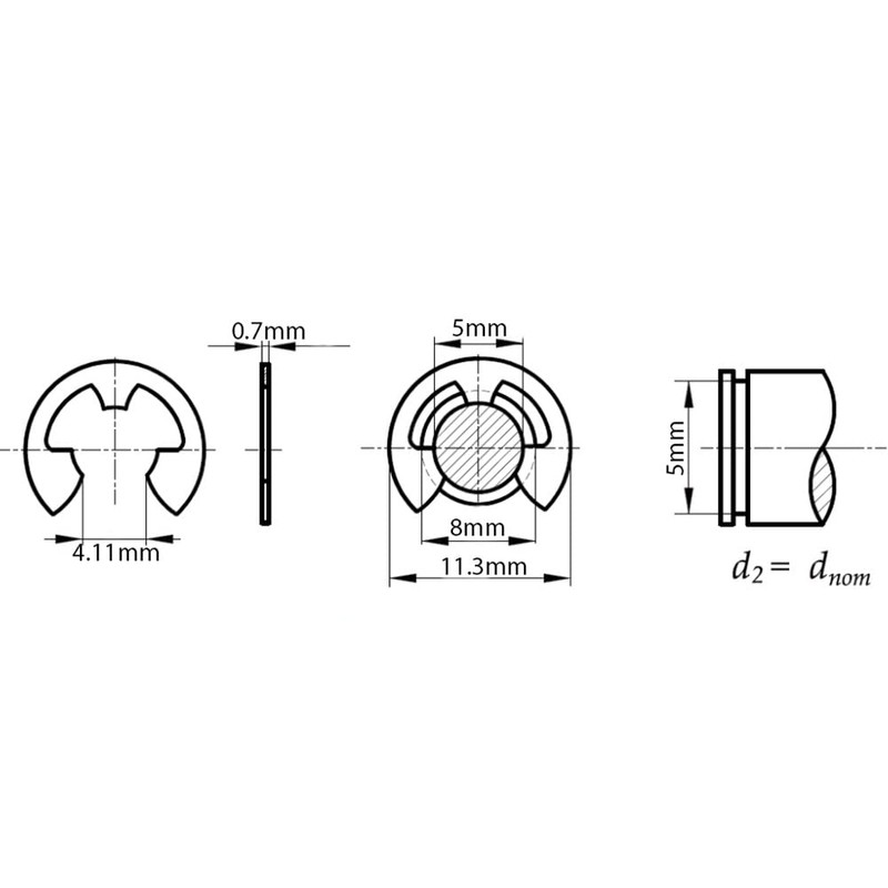 5mm Stainless Steel Retaining Washers for Shafts E-Clips DIN 6799