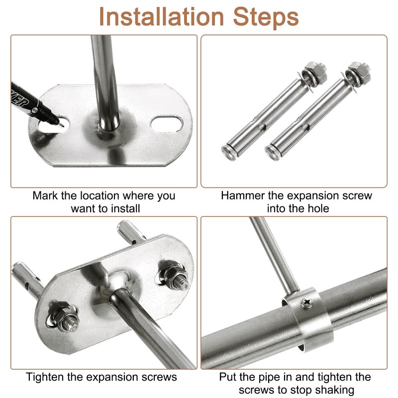 sourcing map 2 Pcs Ceiling Mount Bracket, Wardrobe Pipe Bracket,