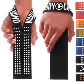 WARM BODY COLD MIND V1 Lifting Wrist Straps for Olympic Weightlifting - Rated at 660 lb - Hand Wraps for Powerlifting, Weight Lifting, Bodybuilding Functional/Cross Training, Deadlift Gym Bar, Cotton (Black/White)
