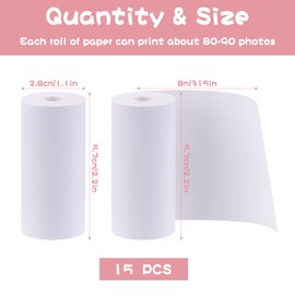 Thermal Paper for Children's Camera, 15 Rolls, White Thermal Printer Paper, Rolls Refill Printing Paper for Children's Camera, Instant Print Camera, Photo Printer, Labels (57 x 30 mm)