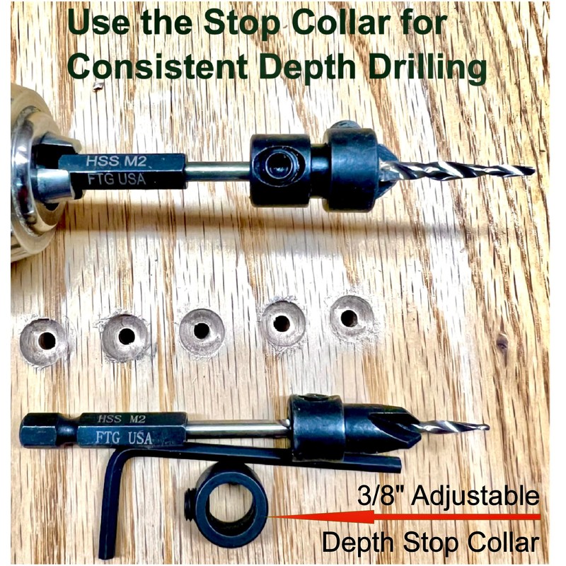 FTG USA Countersink Drill Bit Set for Wood with Tapered