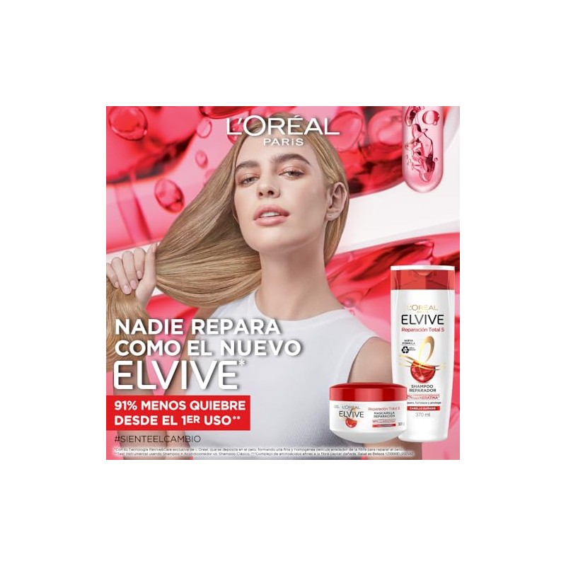 LOreal Paris Crema para Peinar Reparacion Total 5 Elvive, 300