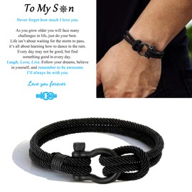 MFTRADING Son Gifts Bracelet To My Son from Mom Dad Birthday Christmas Graduatiom Gifts Inspirational Braided Rope Bracelet for Men
