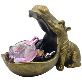 CUZOKOLA Funny Hippo Statue House Hippo Candy Dish,Large Hippopotamus Figurine Home Sculpture Resin,Candy Bowl,Key Bowls for Entry Table,Hippo Planter,Big Container Storage Mouth Art Decor Box(Gold)