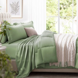 Zzlpp Twin Comforter Set 5 Piece, Sage Green Bed in a Bag with Comforters, Pillow Shams, Pillowcases, Flat Sheet, Fitted Sheet with Side Pocket