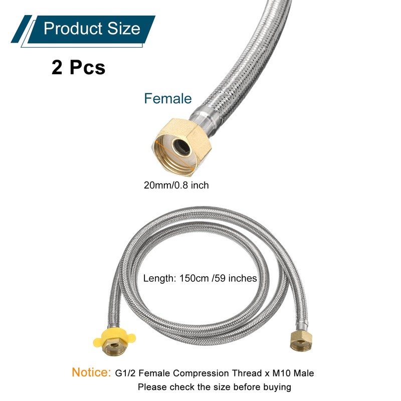 uxcell 2Pcs 59" Faucet Supply Lines Connector Stainless Steel Braided