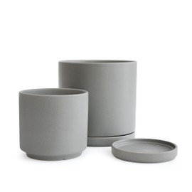 D'vine Dev 6 Inch & 8 Inch Ceramic Planter Pots for Plants with Drainage Hole and Saucer, Medium Plant Pots Set, Grey, 94-G-M-3