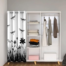 jejeloiu Dragonfly Door Curtain for Doorway Privacy 42" x 80",Wildflower Botanical Closet Door Cover Curtain for Bedroom Living Room Black White,Room Decorations for Boys Girls Teens