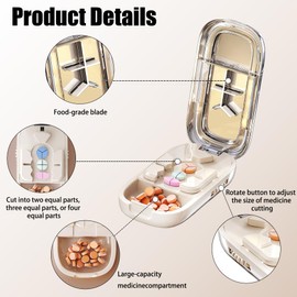 Pill Cutter Splitter for Small and Tiny Pills - 1/2&1/3&1/4 Adjustable Pill Splitter with Centering Device for Cutting Multiple Pills, Accurate Alignment and Easy to Use