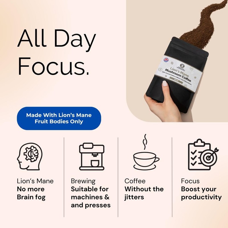 Merryhill Mushrooms - Lion’s Mane Mushroom Ground Coffee - Focus