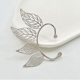 Kenjudes Elf Fairy Ears Leaves Cuffs Non Piercing Handmade Earrings 1Pcs Hollowed Flower Leaf Wing Tassel Elven Handcraft Fairy Cuff Earrings for Women (2Pcs Silver A)