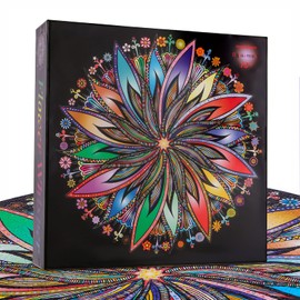 Bgraamiens Puzzle-Blooming Flowers-1000 Pieces Creative Geometric Round Blue Board Colorful Mandala Jigsaw Puzzle
