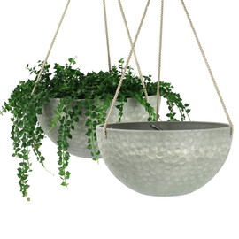 LA JOLIE MUSE 10 Inch Hanging Planters for Indoor Plants, Outdoor Garden Planter Pots, Storm Gray, Honeycomb, Set of 2