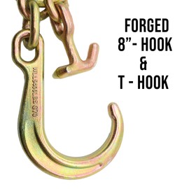 BoxerTool 2 Pack J Hook & T Hook | Tow Hook on Ring | Yellow Chrome Plated J Tow Hook with Ring | Heavy Duty G70 Tow Axle Strap Wrecker Roll Back Clevis | for Tractor Truck Trailer