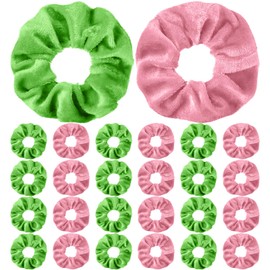 Knitgrip 24 Pcs Pink and Green Hair Scrunchies Good Witch and Princess Party Favors Crown Witch Hair Accessories Elastic Bobbles Ropes Wizard Movie Fan Gifts for Women Friendship(Simple Style)