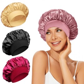 Women's Soft Satin Sleep and Shower Cap with Wide Elastic Band Gold 30ea