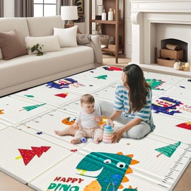 GUWELL Foldable Baby Play Mat,Waterproof Double-Sided Pattern Babies Playmat for Playpen,Anti-Slip Baby Crawling Play Mat for Indoor and Outdoor (74 x 50 inch)