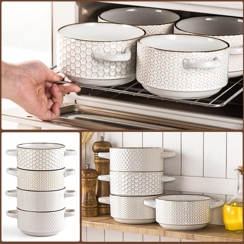 Gooditour Ceramic Soup Bowls Set - 27 Oz French Onion