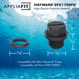 AppliaFit Drain Plug with Gasket Compatible with Hayward SPX1700FG for Select Hayward Pumps (3-Pack)