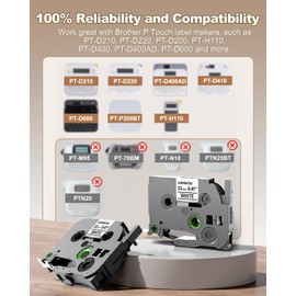 MarkDomain Laminated 0.47" White Label Tape Replacement for Brother TZe-231