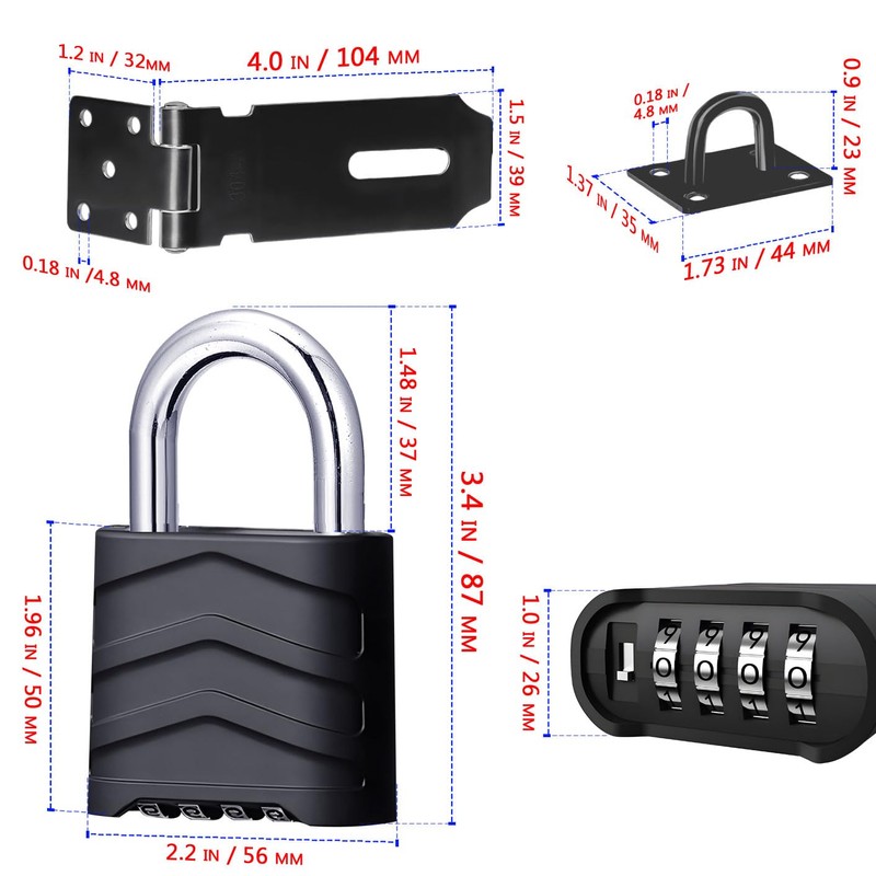 2 Set of Door Latch Hasp & Combination Padlock,4 Digit