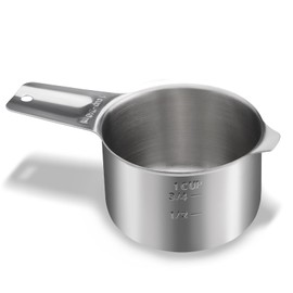 1 Cup 240 ML 8 OZ Stainless Steel Measuring Cups Set, Wet Dry Food Measuring Cups Portion Control, Metal Dog Food Scoop for Cooking Utensils Kitchen Home Baking Essentials (1Pcs)