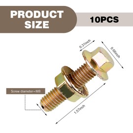 Zikefest 10PCS Exhaust Manifold Bolts Kit, 0.7 x 1.45 Inch Carbon Steel Non-Slip Hex Flange Nut Screws, Car Retrofit Replacement Parts, Universal for Most Car, Truck & SUV (Gold)
