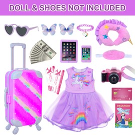American18 Inch Doll Clothes and Accessories Travel Suitcase Play Set- Girl Doll Accessories Including Suitcase Luggage , Pillow, Sunglasses, Camera, Passport, Mobile Phone for Girls 18" Travel Doll