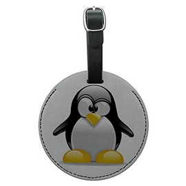 Graphics & More Penguin Snow Bird Round Leather Luggage Id Tag Suitcase Carry-on, Black