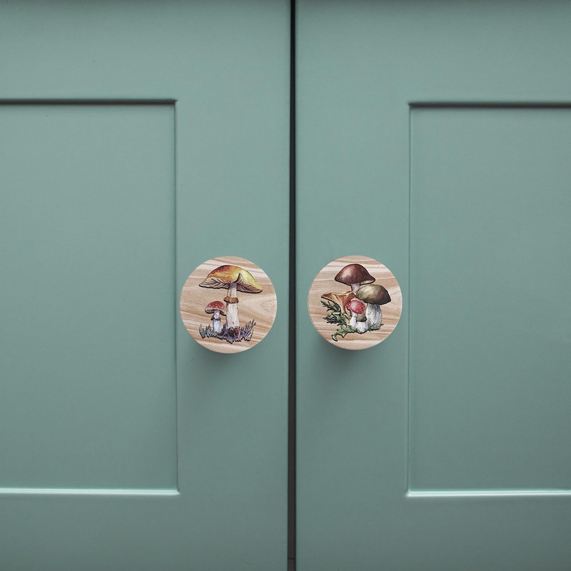 JamJam Set of 8 1.8" Wooden Wild Mushroom Farmhouse Cabinet