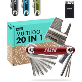 AARON Tool 20 in 1 Multitool - Bicycle Multifunctional Tool Made of Stainless Steel/Aluminium - Foldable Mini Bicycle Tool with Many Functions - Practical Bike Tool in Red