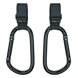 Babies1st Oversize Pram Hook with Non-Slip Velcro Closure, 14 cm, Pram Hook for Changing Bag, Changing Backpack, Wheel, Wheelchair, Pram Carabiner Premium Black Edition Set of 2